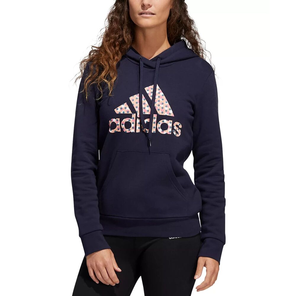 Adidas women's Polka Dot Badge of Sport Hoodie Plus 1X Navy Blue